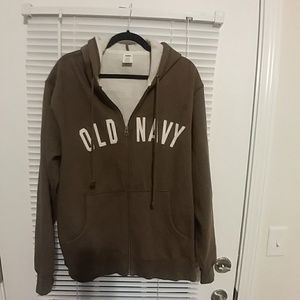 Old Navy Brown Hooded Fleece Jacket, Size Large